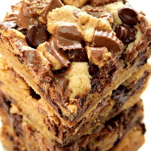 Reese's Chocolate Peanut Butter Bars stacked up.