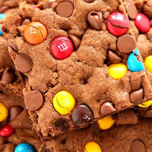 Chocolate M&M Bars on a plate.