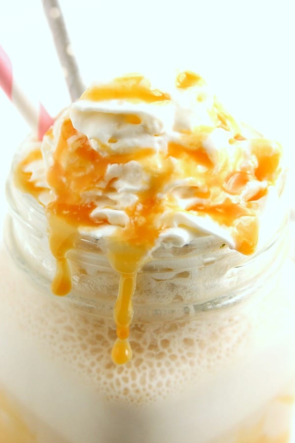 Salted Caramel Frappe in a mug.