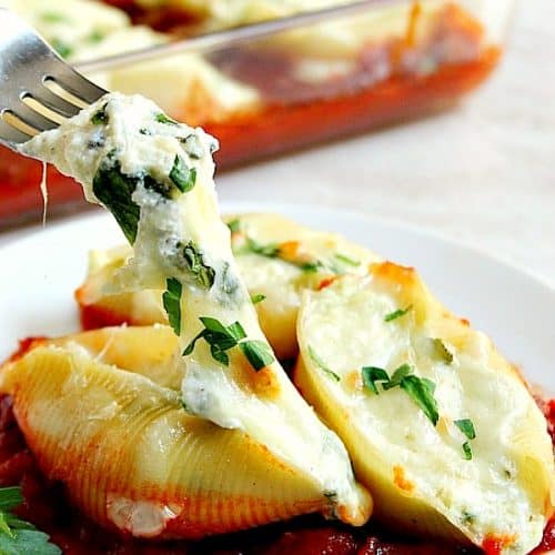 Stuffed Pasta Shells on a white plate.