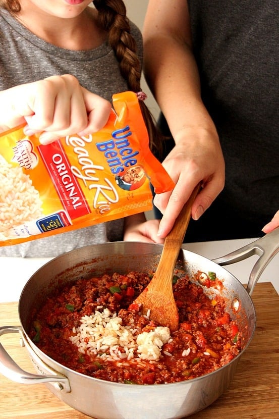 cooking with kids - stuffed pepper rice skillet 