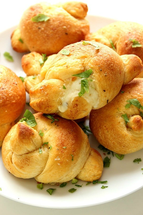 Stuffed Garlic Knots on white plate.