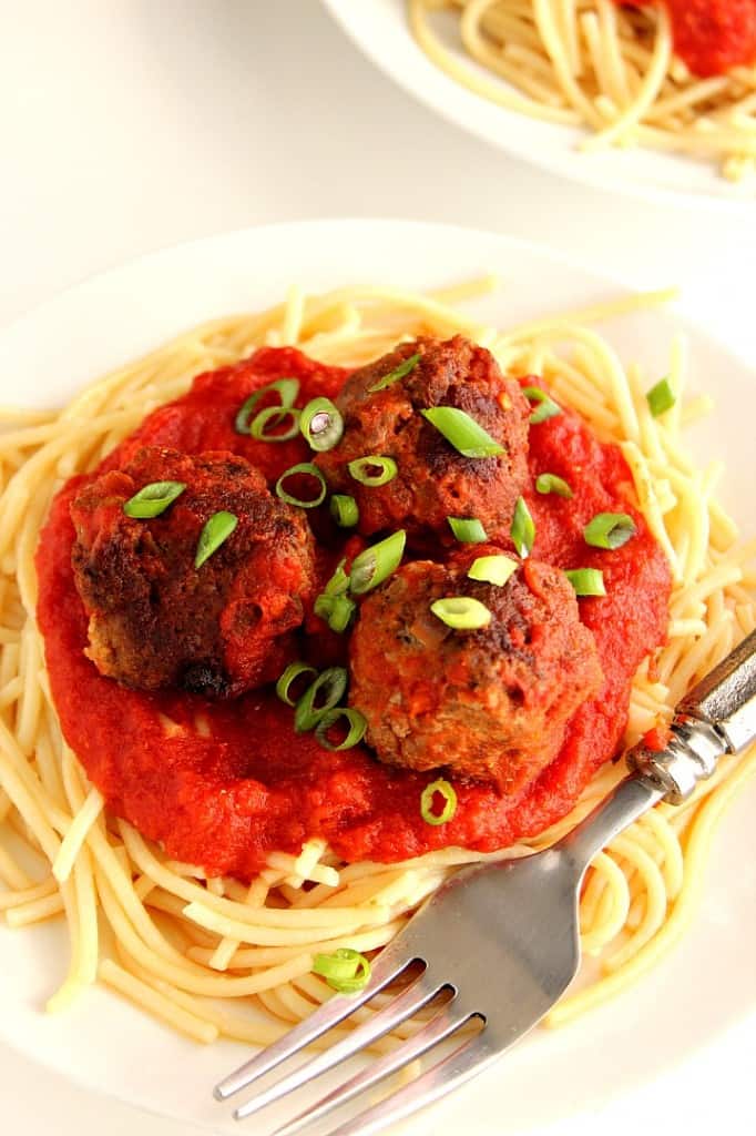 Turkey Meatballs with Garlic Spaghetti recipe - this gluten free, guilt free comfort food is packed with so much flavor, you won't believe it's healthy! 