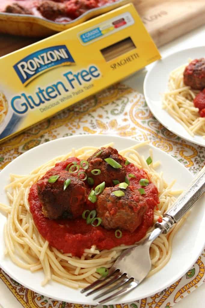 GF spaghetti 3 682x1024 Turkey Meatballs with Garlic Ronzoni Gluten Free® Spaghetti Recipe