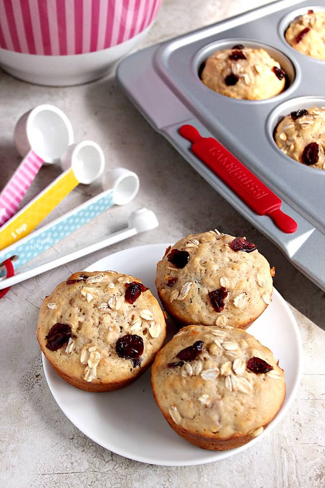 Apple Oat Cranberry Muffins recipe - fluffy and moist muffins with apple, oats and dried cranberries. Perfect addition to your lunchbox! 