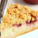 Raspberry Coconut Sour Cream Crumb Pie slice on a plate.