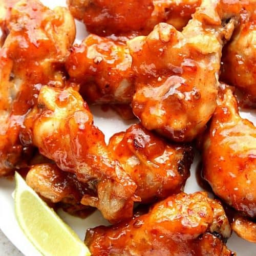 Sweet and Spicy Chicken Wings on a plate.