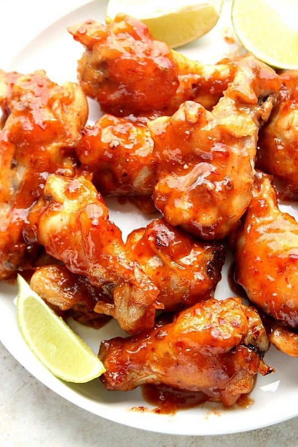 Sweet and Spicy Chicken Wings on a plate.