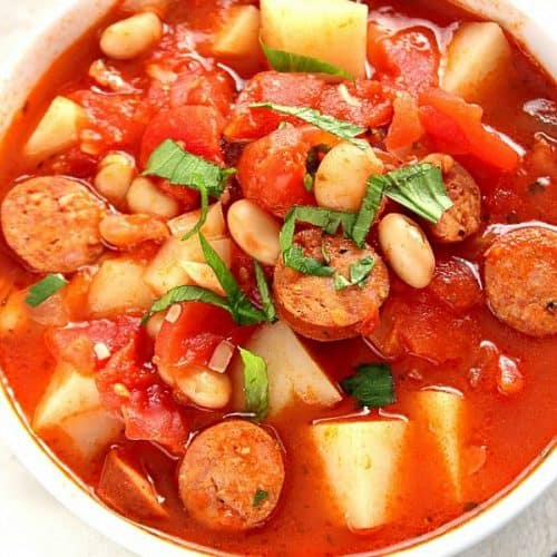 Italian Sausage Soup in a bowl.