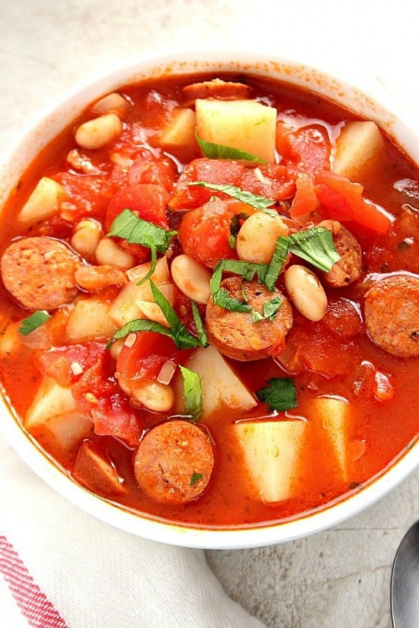 Italian Sausage Soup in a bowl.