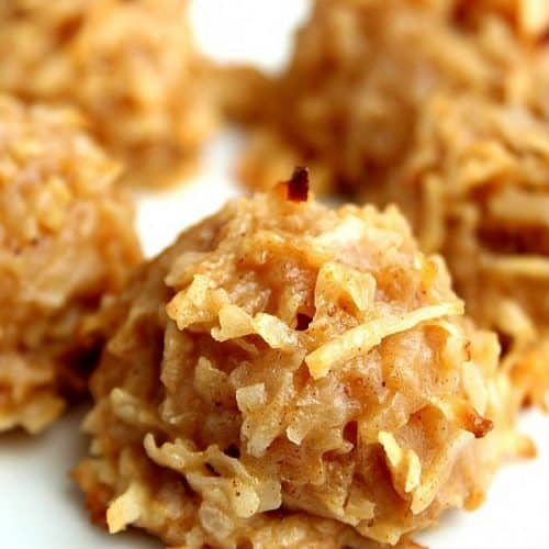 Pumpkin Spice Coconut Macaroons on a plate.