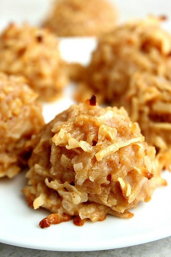 Pumpkin Spice Coconut Macaroons on a plate.