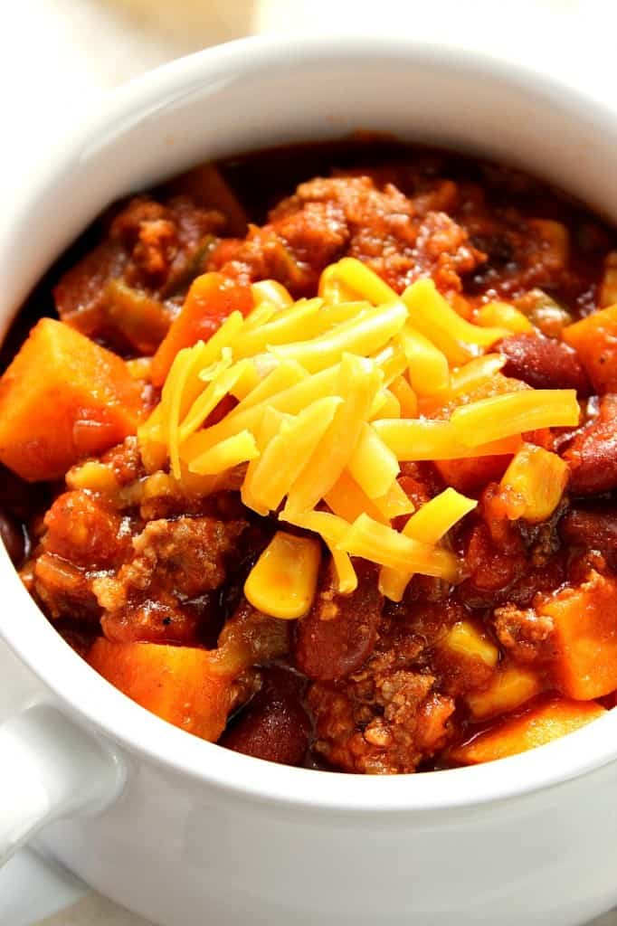 Southwestern Crock-Pot® Chili with Sweet Potatoes Recipe - a classic comfort food dish taken to a new level! Southwestern flavors and sweet potatoes make this chili a must-try. 