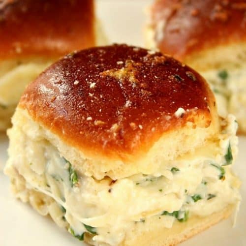 Spinach Dip Sliders on a plate.
