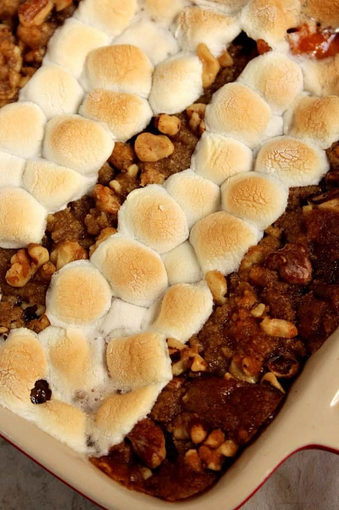 Sweet Potato Casserole with Praline Marshmallow Topping Recipe - a Thanksgiving dinner classic with two delicious toppings! 