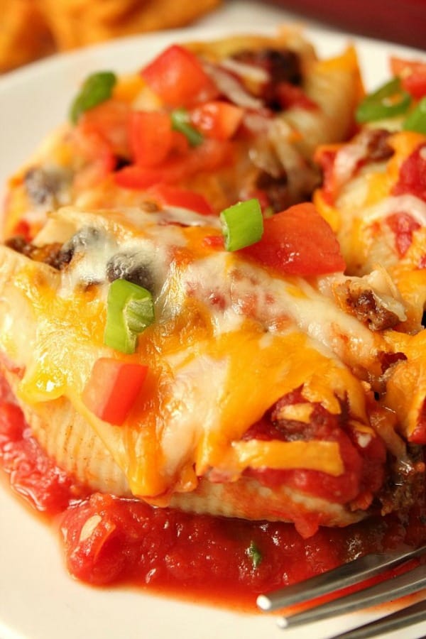 Taco Stuffed Pasta Shells on a plate.