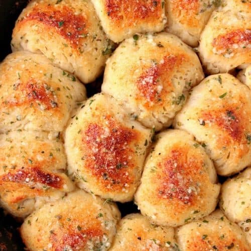 Garlic Parmesan Skillet Rolls in cast iron skillet.