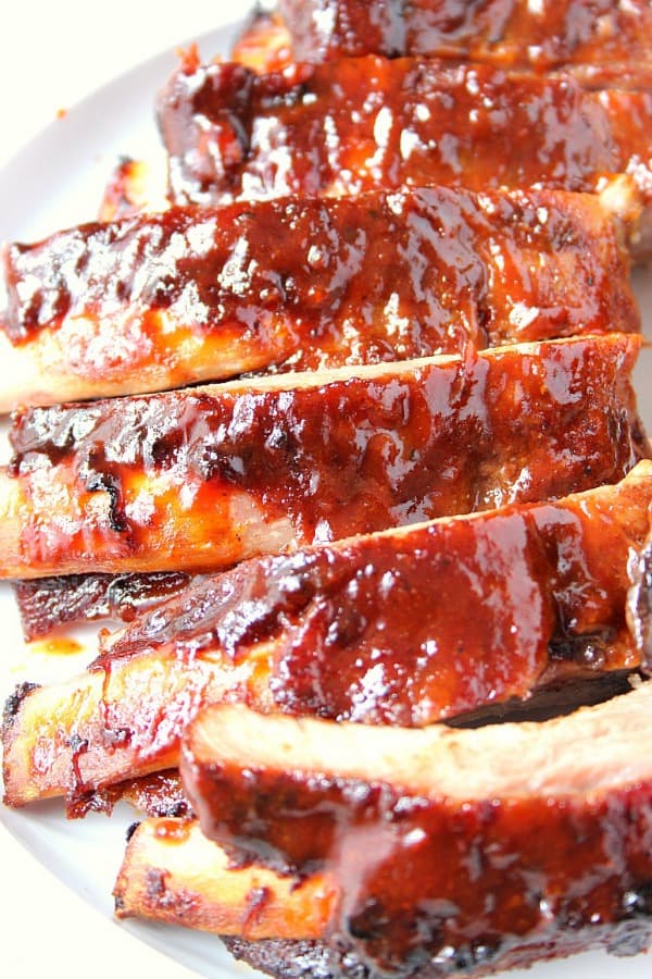 Ribs sliced on plate.