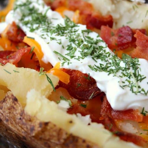 Slow Cooker Baked Potato with toppings.
