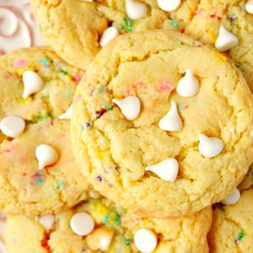 Cake Mix Cookies on a white plate.