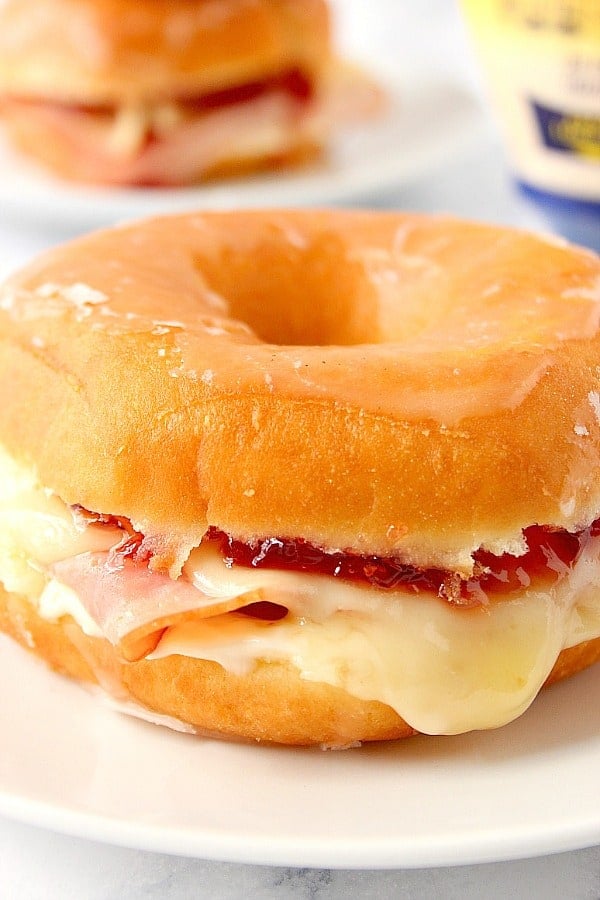 Donut Monte Cristo Sandwich on a plate.