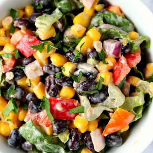 Black Bean Taco Salad in white bowl.