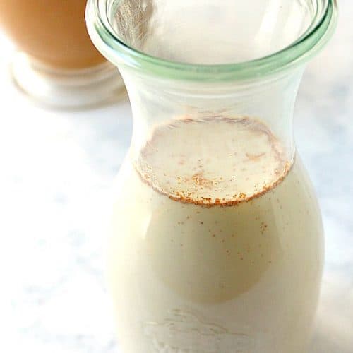 Almond Cake Coffee Creamer in a carafe.