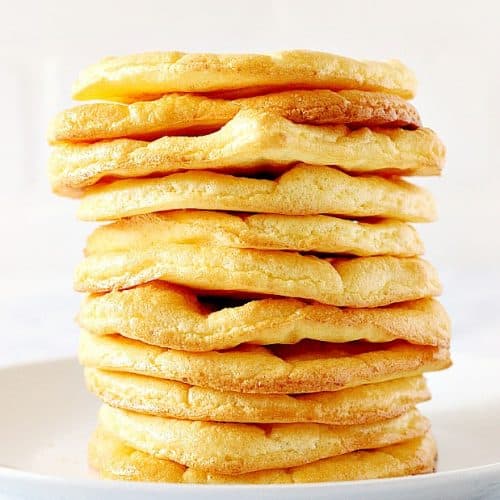 Side shot of cloud bread slices in a stack.