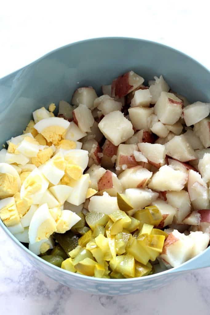 potatoes and eggs in bowl