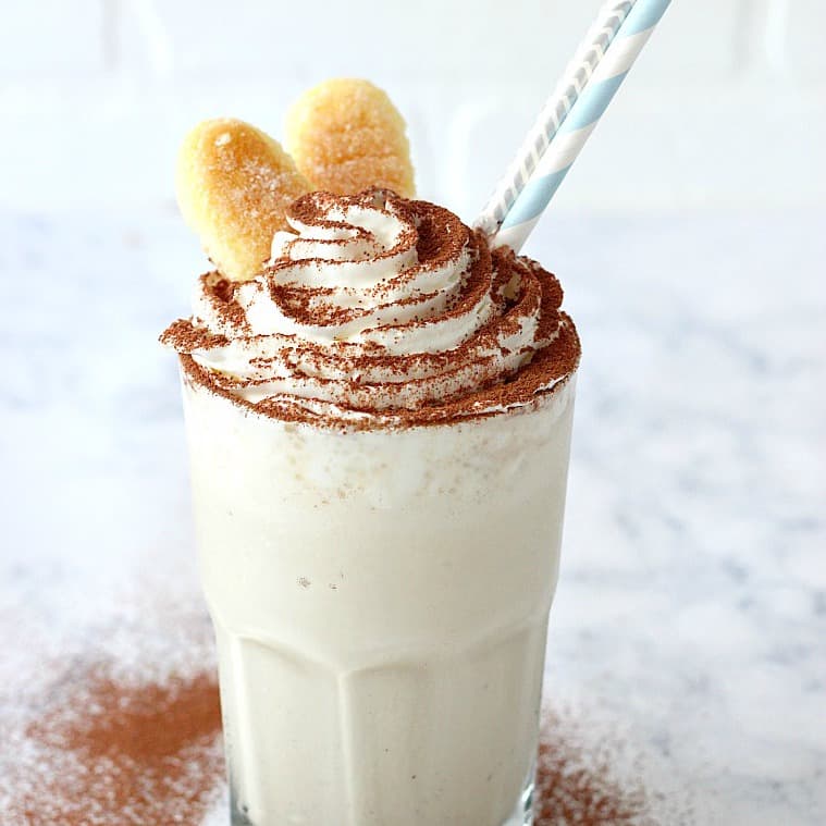 Tiramisu Milkshake Recipe - sweet and creamy shake that tastes just like Tiramisu! Serve with ladyfingers and enjoy! 
