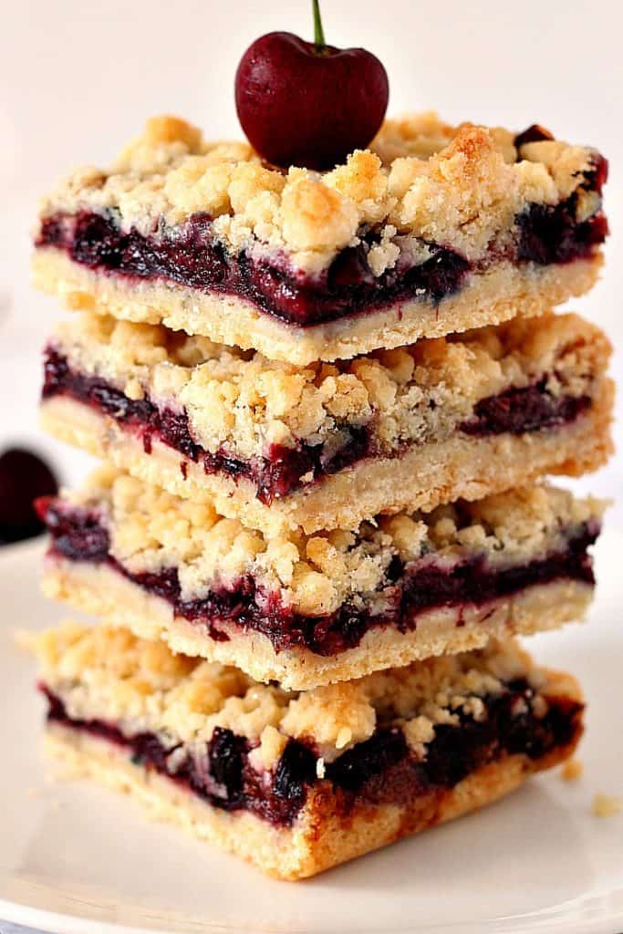 Cherry Pie Crumb Bars Recipe - Crunchy Creamy Sweet