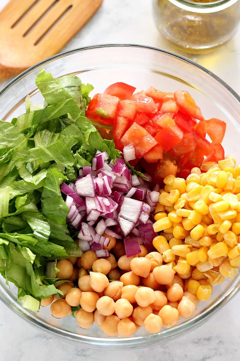 Salad ingredients in a bowl.