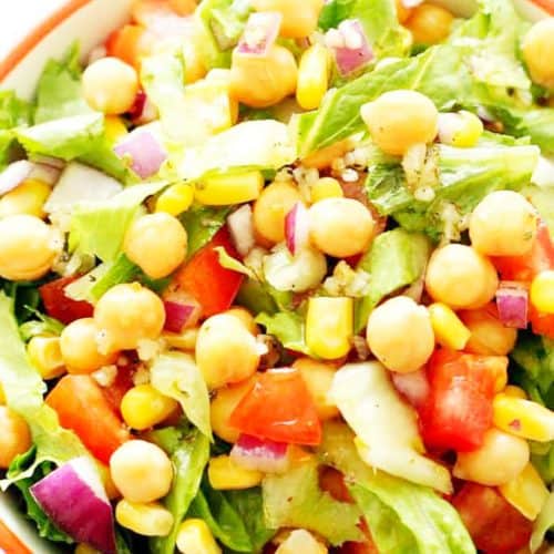 Salad with chickpeas in a bowl.