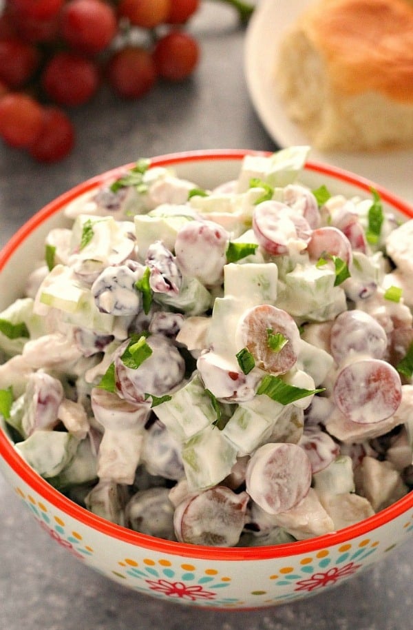 Chicken salad in a bowl.