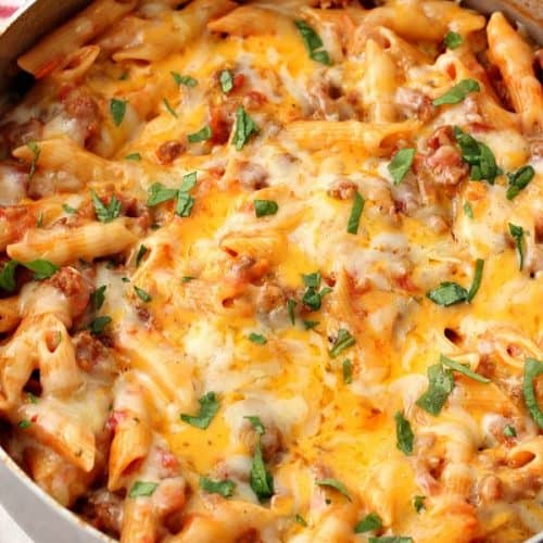 one pot cheesy sausage penne recipe a 500x500 One Pot Cheesy Sausage Penne Recipe