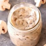 Homemade Cream of Mushroom soup in a jar.