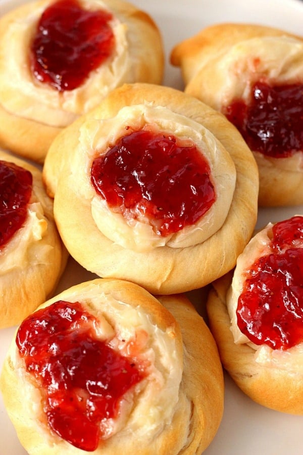 Cream Cheese Danish with strawberry jam on plate.