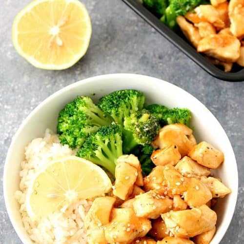 Honey Lemon Chicken in a bowl.