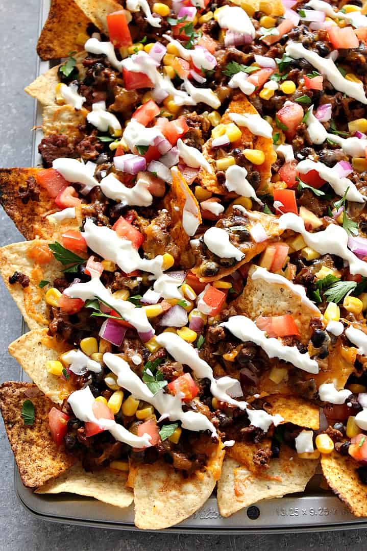 Nachos on a sheet pan.