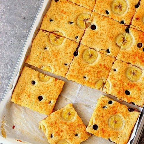 Pancakes on a baking pan.