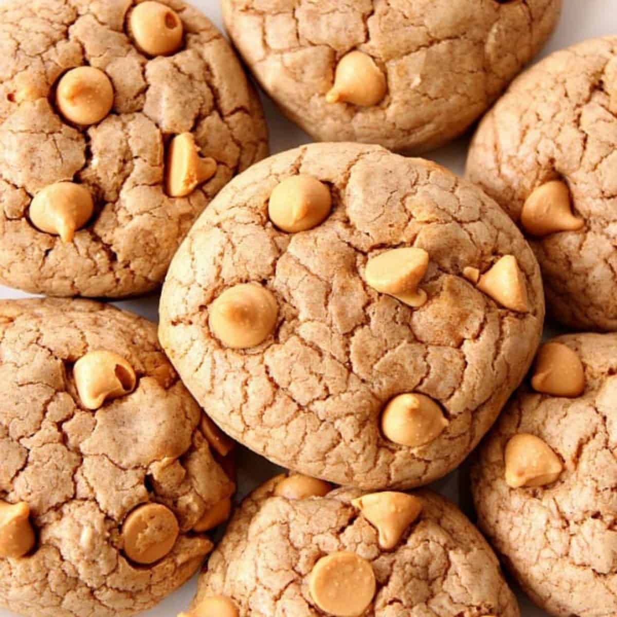 Cookies with butterscotch chips on a plate.