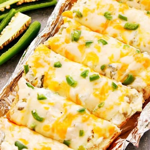 Jalapeno Popper Cheesy Bread cut into slices.