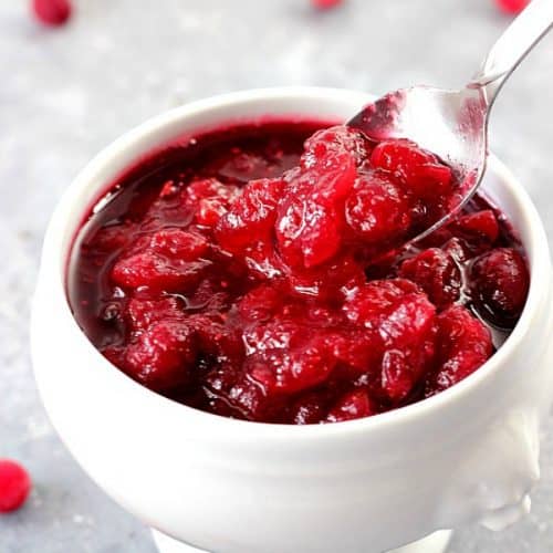 Homemade Cranberry Sauce in an elegant serving dish.