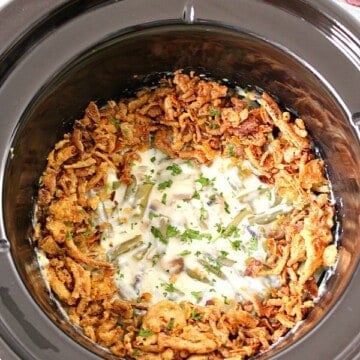 Green Bean Casserole in a slow cooker.