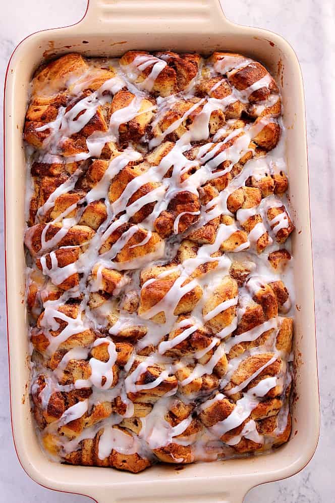 This Cinnamon Roll French Toast Casserole is a fun twist that combines cinnamon rolls and French toast in one delicious dish. Easy, delicious and bound to become a family favorite! 