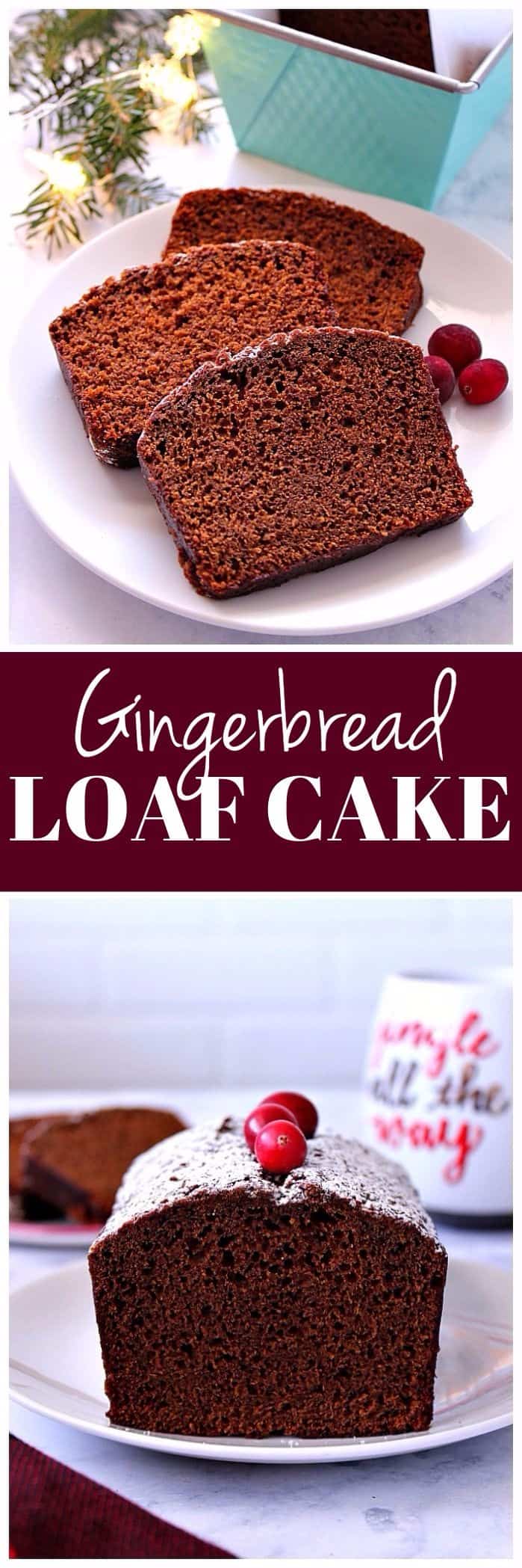 Photo collage for gingerbread loaf cake recipe. 