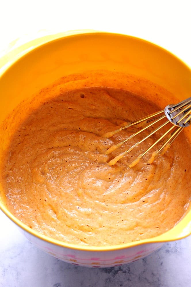 Pancake batter in a bowl.