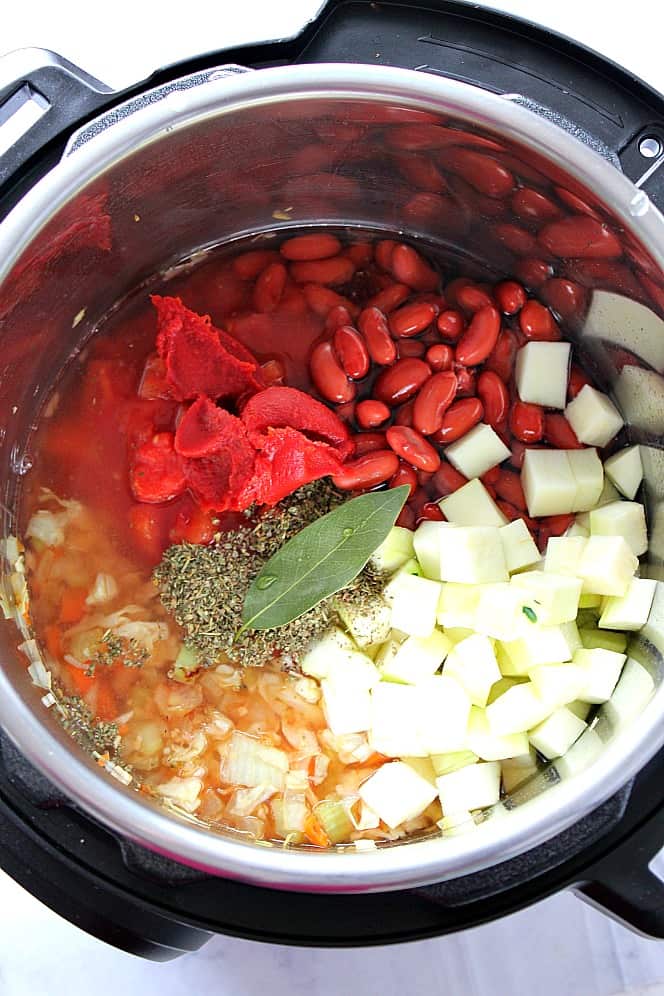 Ingredients for minestrone soup in Instant Pot pressure cooker