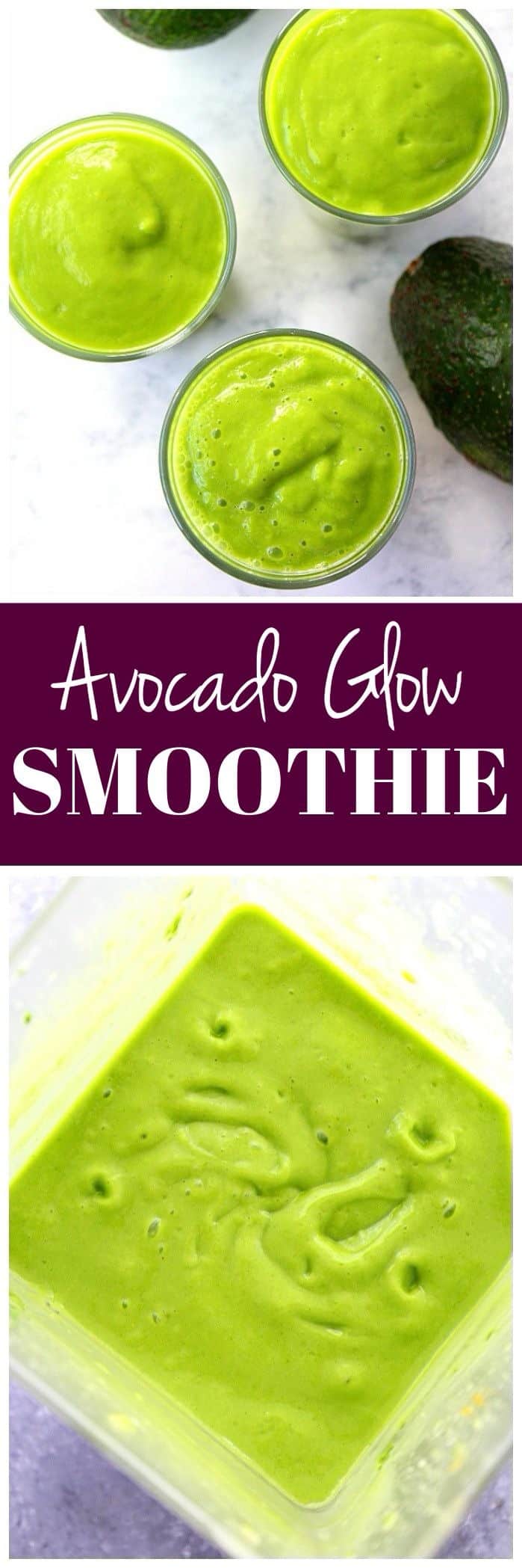 avocado green smoothie in blender and glasses