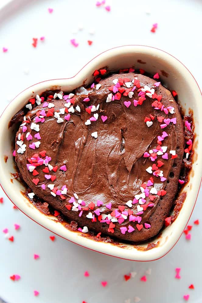 chocolate cake in heart ramekin